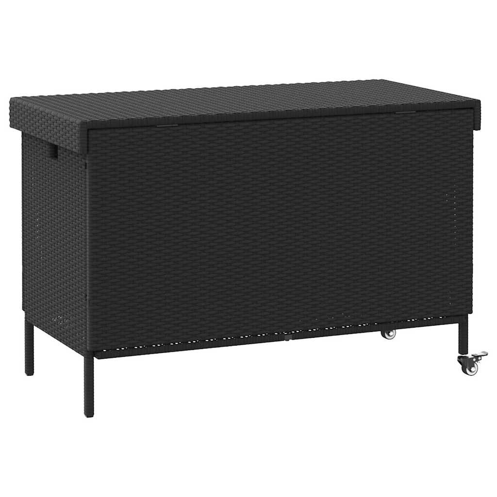 vidaXL Garden Storage Box with Wheels Black 110x55x73 cm Poly Rattan