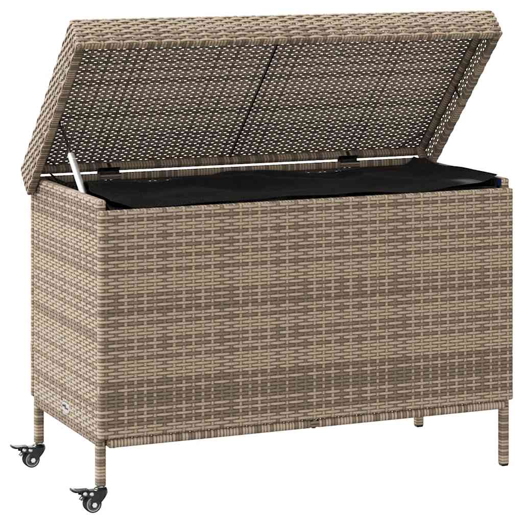 vidaXL Garden Storage Box with Wheels Grey 110x55x73 cm Poly Rattan