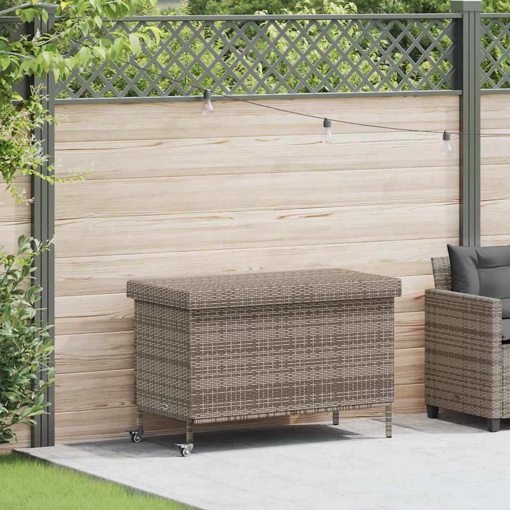 Garden Storage Box with Wheels Grey 110x55x73 cm Poly Rattan