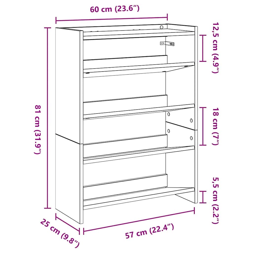 Shoe Rack Concrete Grey 60x25x81 cm Engineered Wood