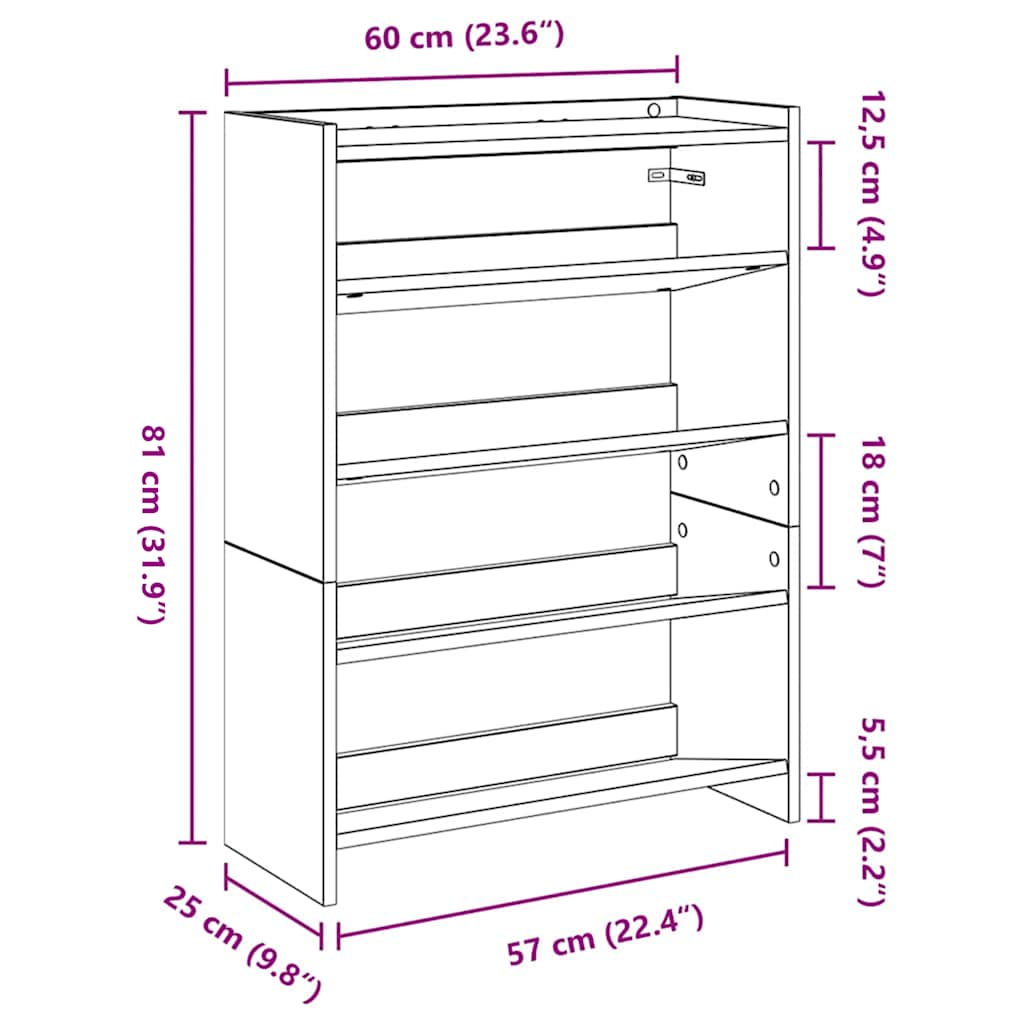 Shoe Rack Artisan Oak 60x25x81 cm Engineered Wood