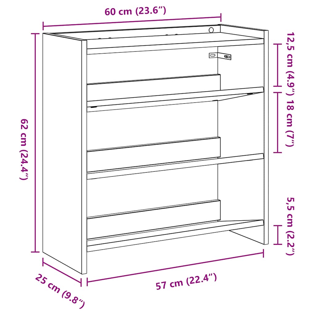 Shoe Rack Smoked Oak 60x25x62 cm Engineered Wood