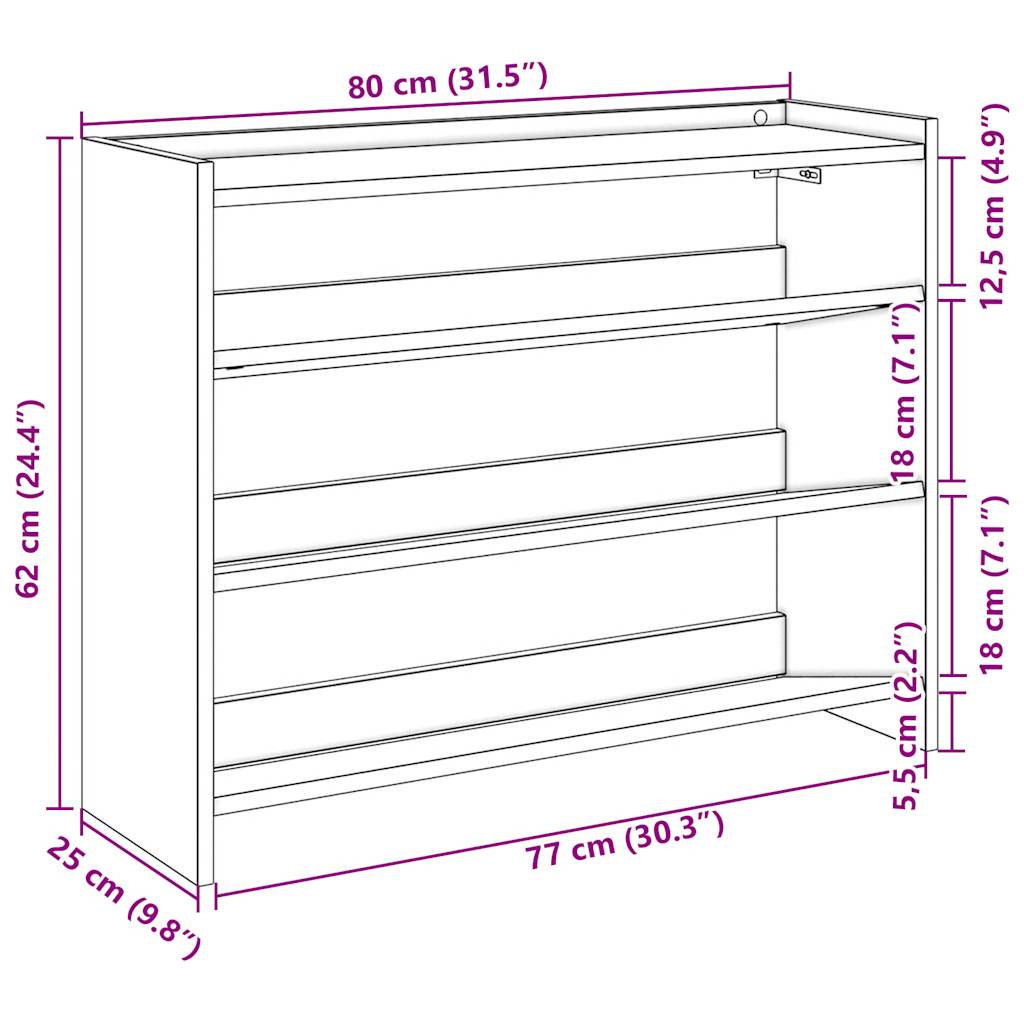 Shoe Rack Smoked Oak 80x25x62 cm Engineered Wood