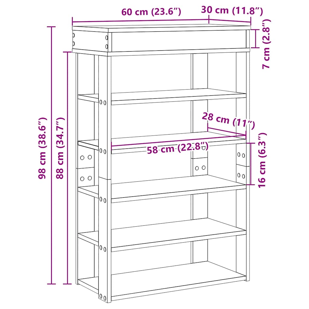 Shoe Rack Sonoma Oak 60x30x98 cm Engineered Wood