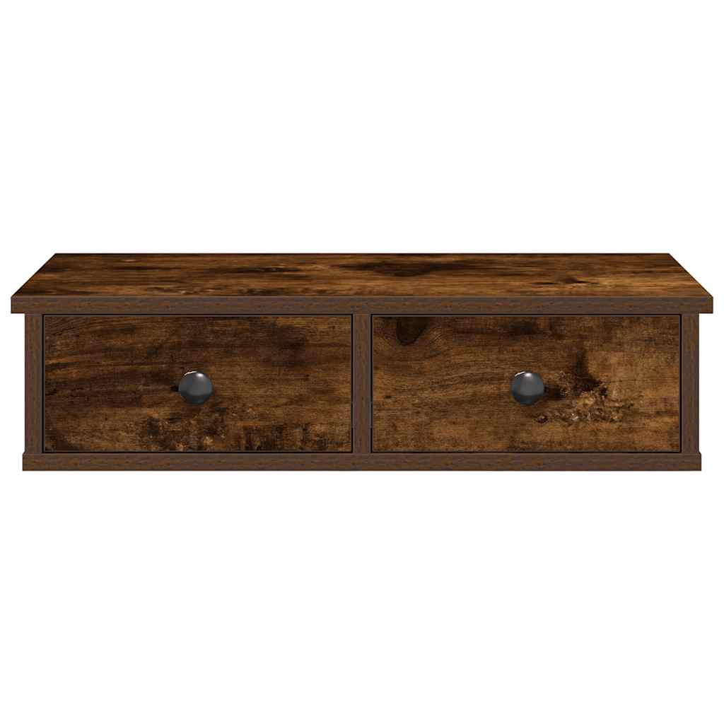 vidaXL Wall Shelf with Drawers Smoked Oak 60x25x15 cm Engineered Wood