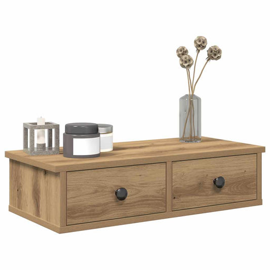 vidaXL Wall Shelf with Drawers Artisian Oak 60x25x15 cm Engineered Wood