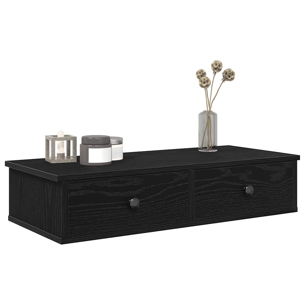 Wall Shelf with Drawers Black 80x31x17 cm Engineered Wood