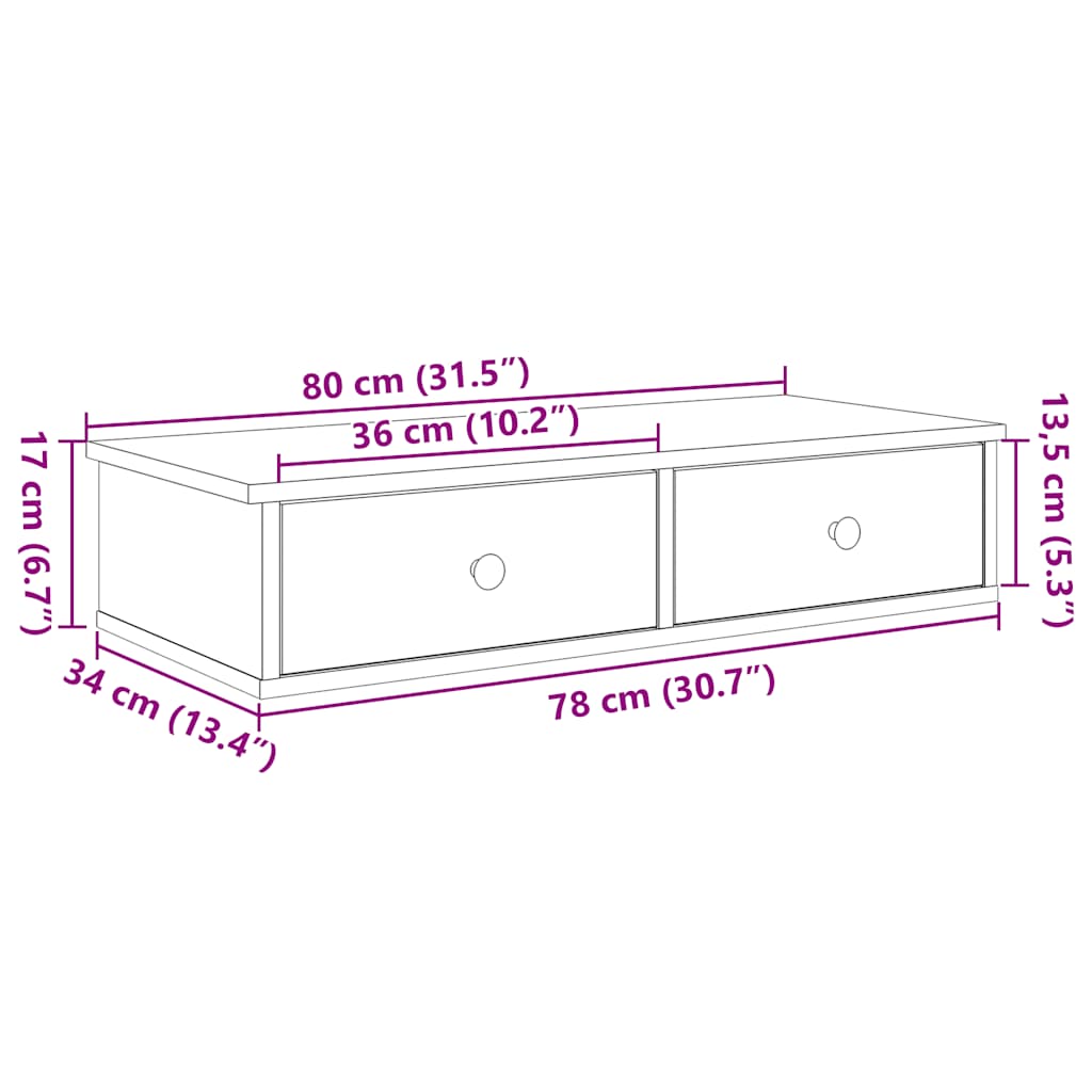 vidaXL Wall Shelf with Drawers Concrete Grey 80x31x17 cm Engineered Wood