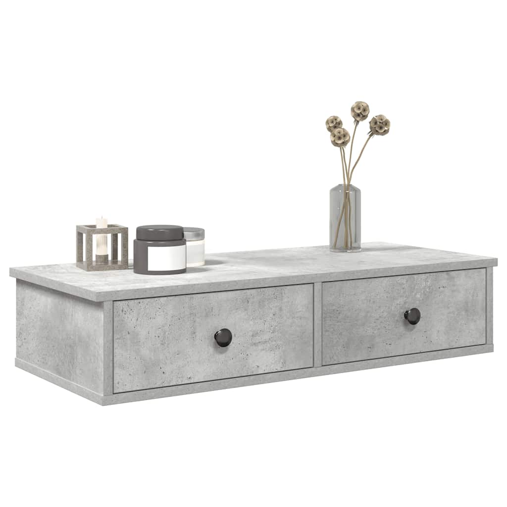 vidaXL Wall Shelf with Drawers Concrete Grey 80x31x17 cm Engineered Wood