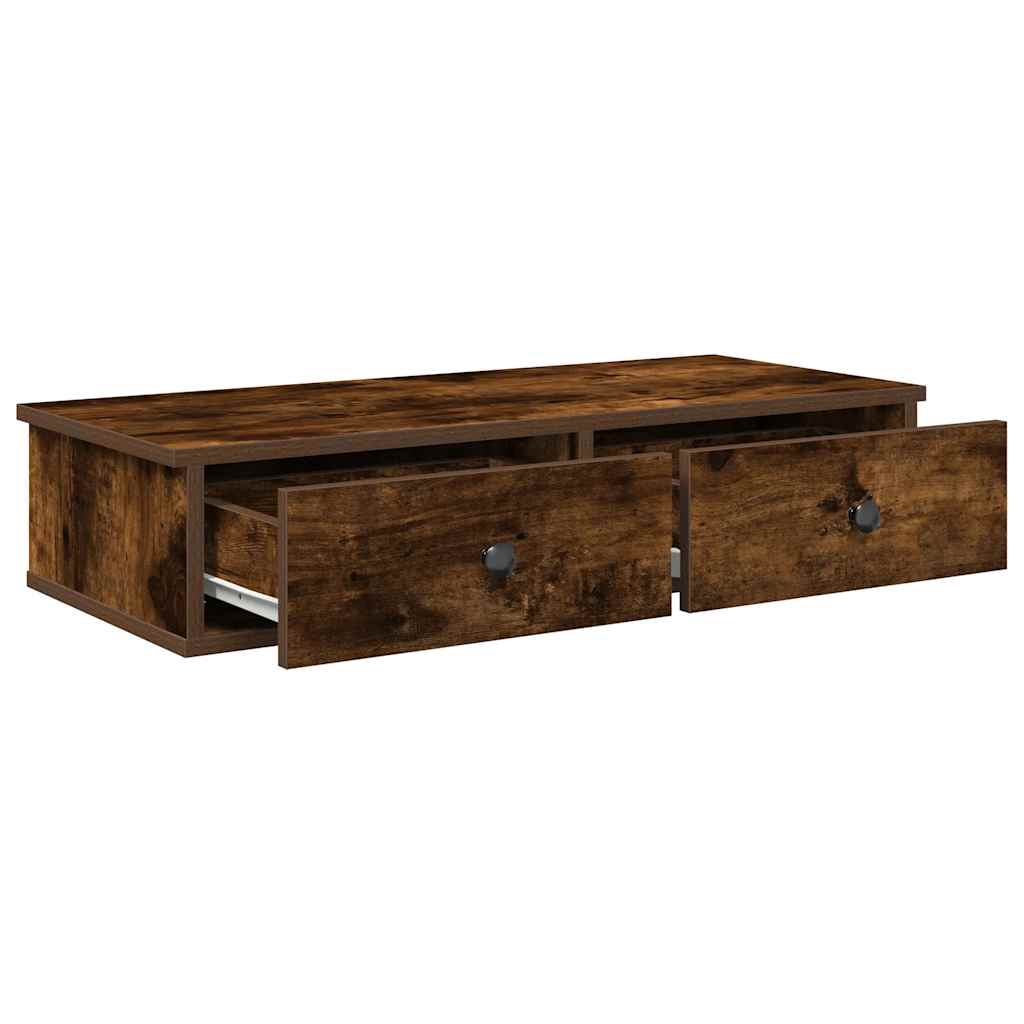 vidaXL Wall Shelf with Drawers Smoked Oak 80x31x17 cm Engineered Wood