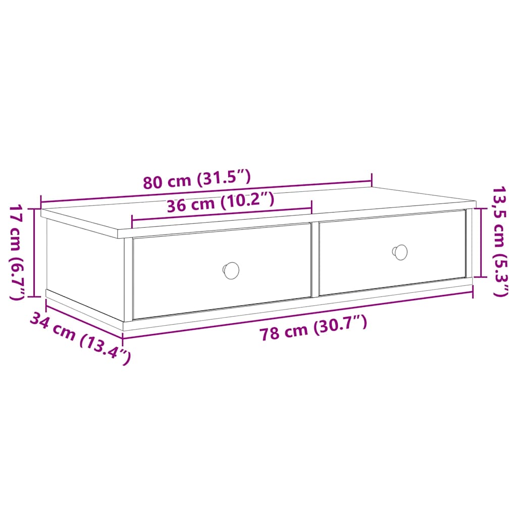 vidaXL Wall Shelf with Drawers Grey Sonoma 80x31x17 cm Engineered Wood