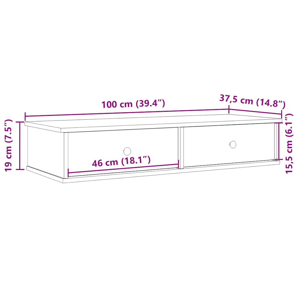 vidaXL Wall Shelf with Drawers White 100x37.5x19 cm Engineered Wood