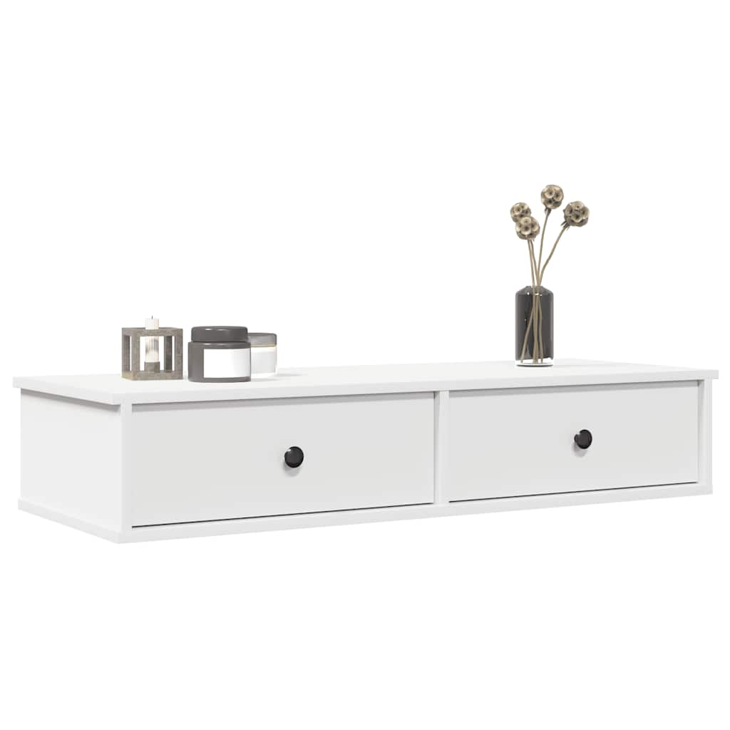 vidaXL Wall Shelf with Drawers White 100x37.5x19 cm Engineered Wood