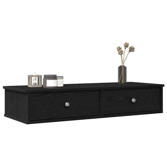 vidaXL Wall Shelf with Drawers Black 100x37.5x19 cm Engineered Wood