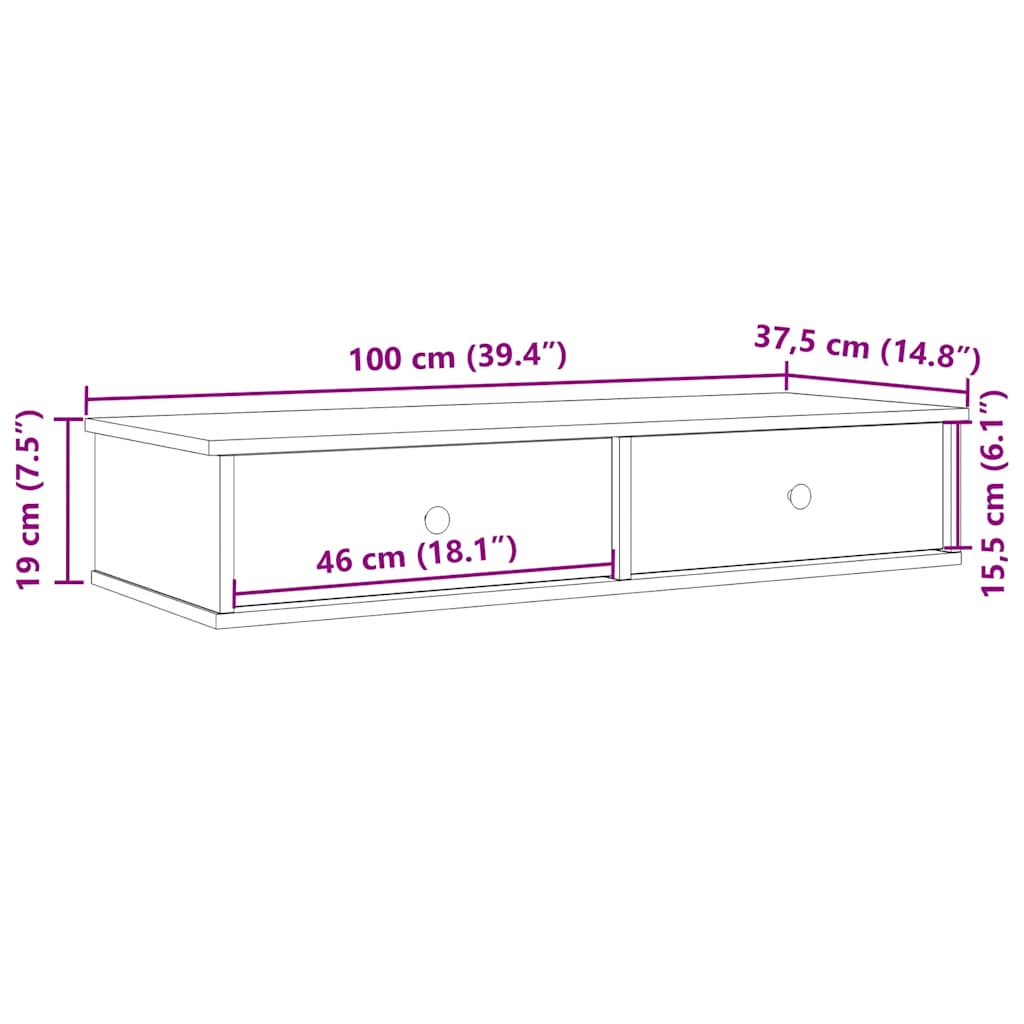 vidaXL Wall Shelf with Drawers Concrete Grey 100x37.5x19 cm Engineered Wood