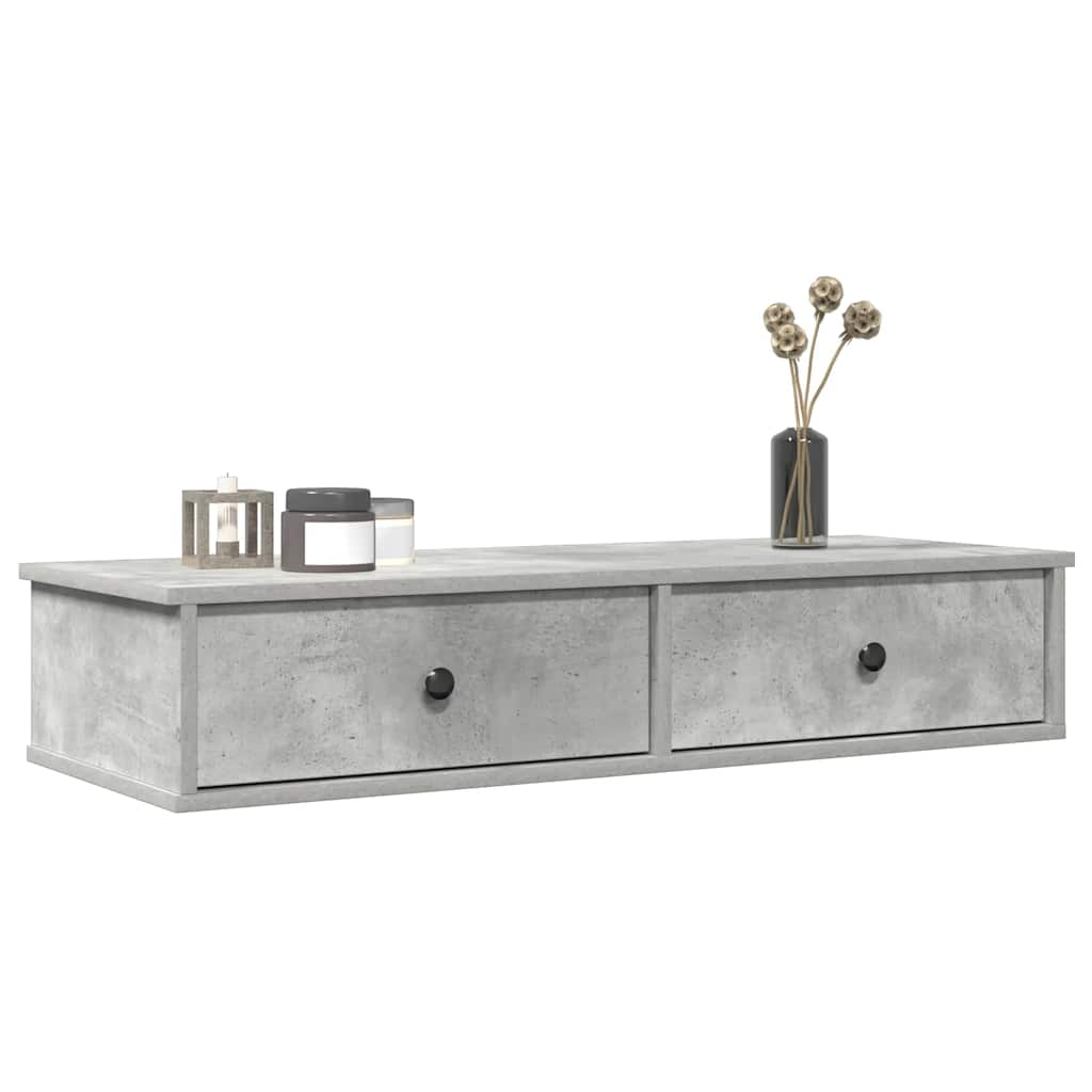 vidaXL Wall Shelf with Drawers Concrete Grey 100x37.5x19 cm Engineered Wood