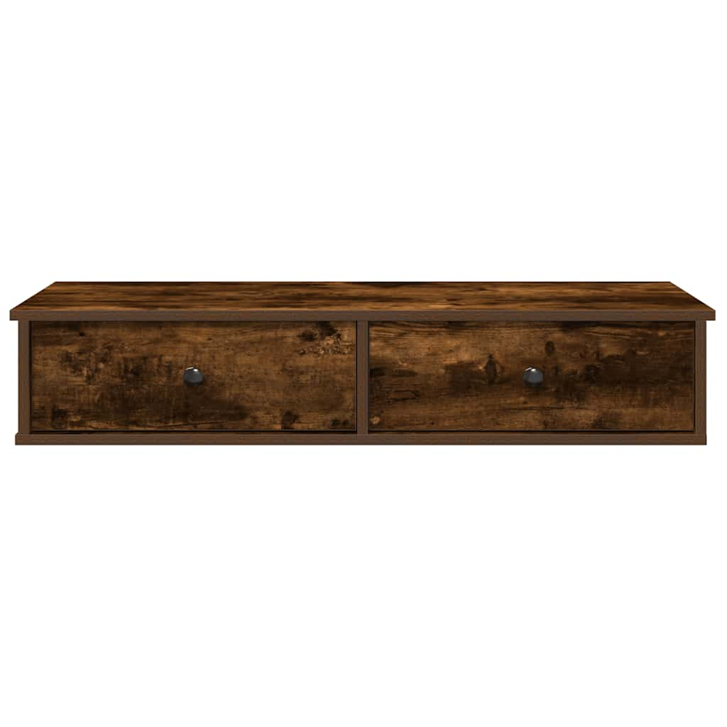 vidaXL Wall Shelf with Drawers Smoked Oak 100x37.5x19 cm Engineered Wood