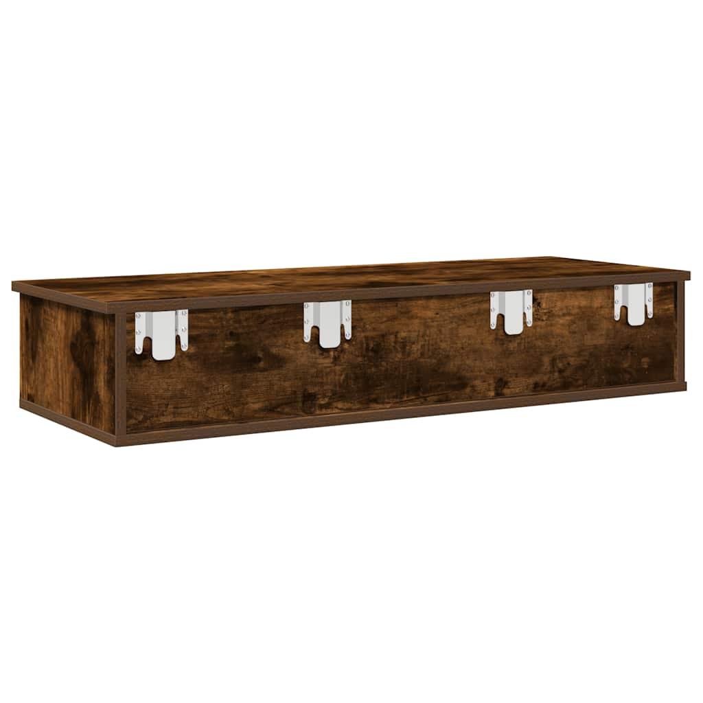 vidaXL Wall Shelf with Drawers Smoked Oak 100x37.5x19 cm Engineered Wood