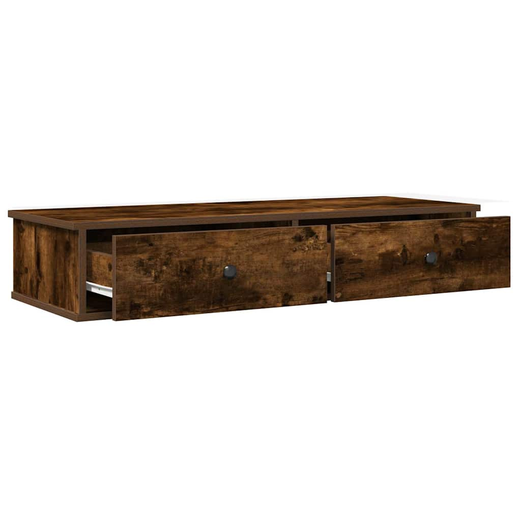 vidaXL Wall Shelf with Drawers Smoked Oak 100x37.5x19 cm Engineered Wood