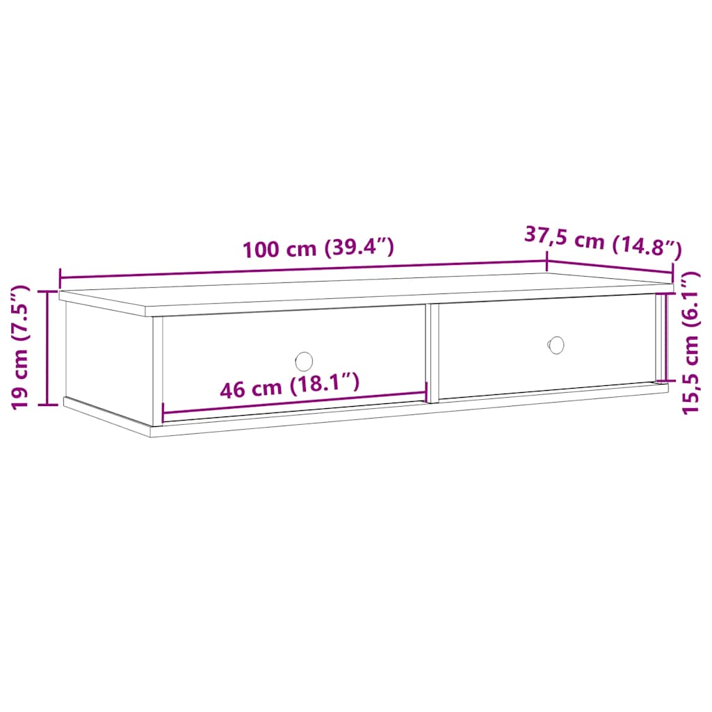 vidaXL Wall Shelf with Drawers Grey Sonoma 100x37.5x19 cm Engineered Wood