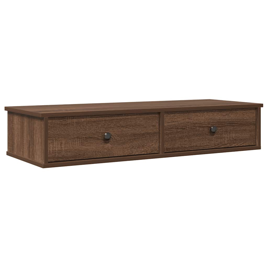 vidaXL Wall Shelf with Drawers Brown Oak 100x37.5x19 cm Engineered Wood