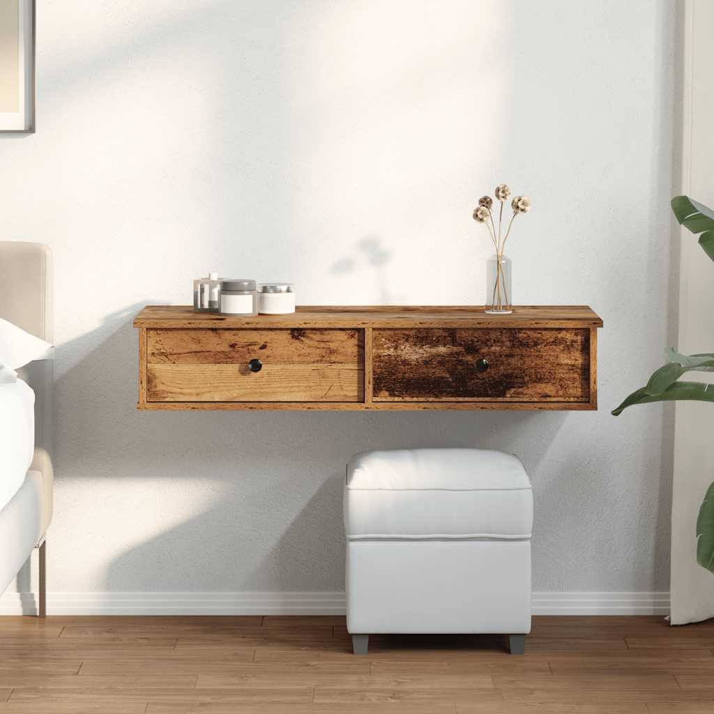 vidaXL Wall Shelf with Drawers Old Wood 100x37.5x19 cm Engineered Wood