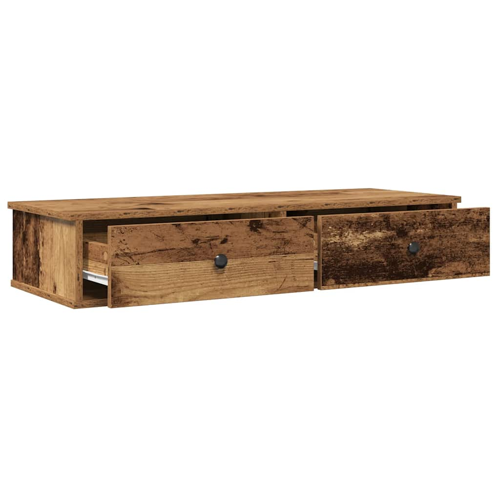 vidaXL Wall Shelf with Drawers Old Wood 100x37.5x19 cm Engineered Wood