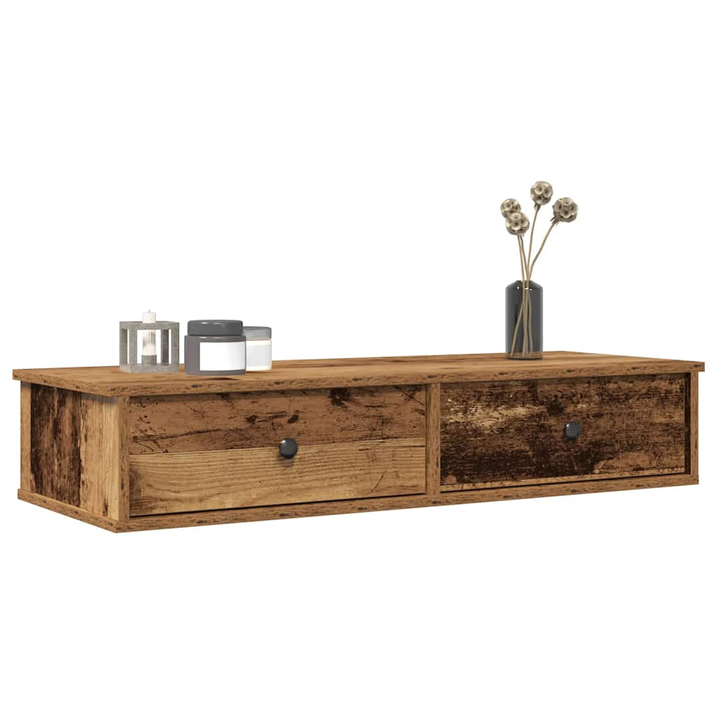 vidaXL Wall Shelf with Drawers Old Wood 100x37.5x19 cm Engineered Wood