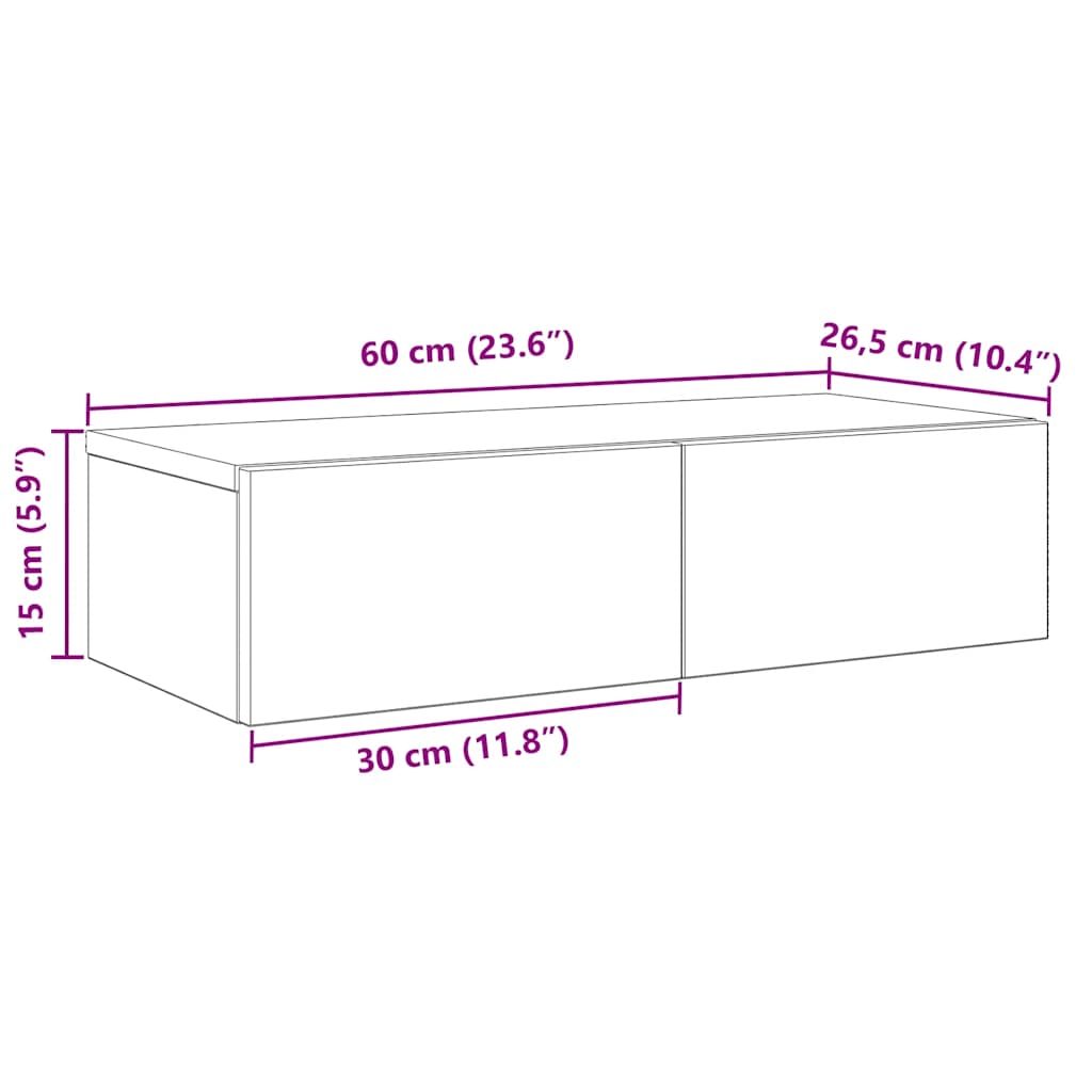 vidaXL Wall Shelf with Drawers White 60x26.5x15 cm Engineered Wood