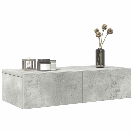 vidaXL Wall Shelf with Drawers Concrete Grey 60x26.5x15 cm Engineered Wood