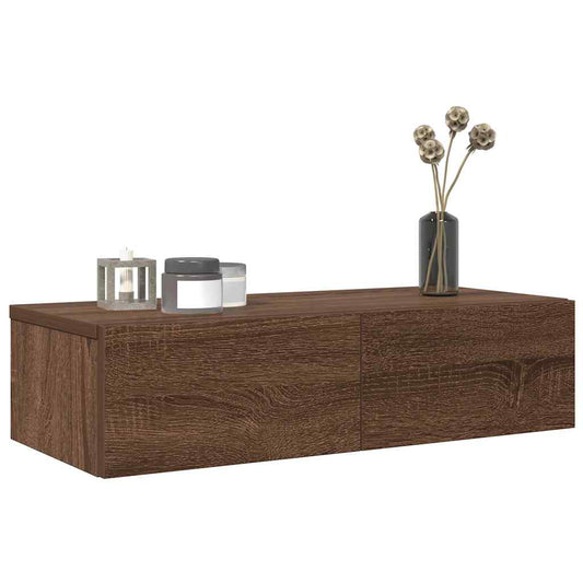 vidaXL Wall Shelf with Drawers Brown Oak 60x26.5x15 cm Engineered Wood