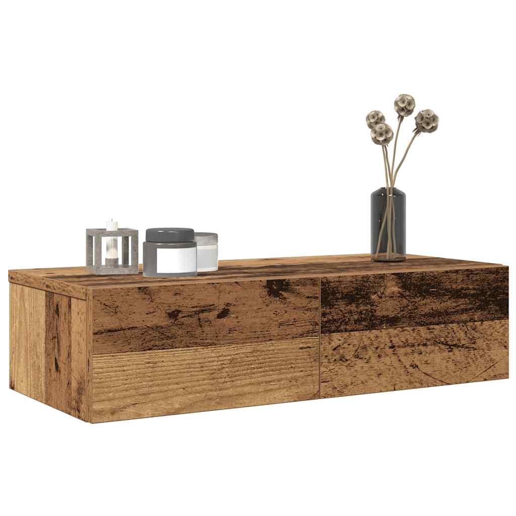 vidaXL Wall Shelf with Drawers Old Wood 60x26.5x15 cm Engineered Wood