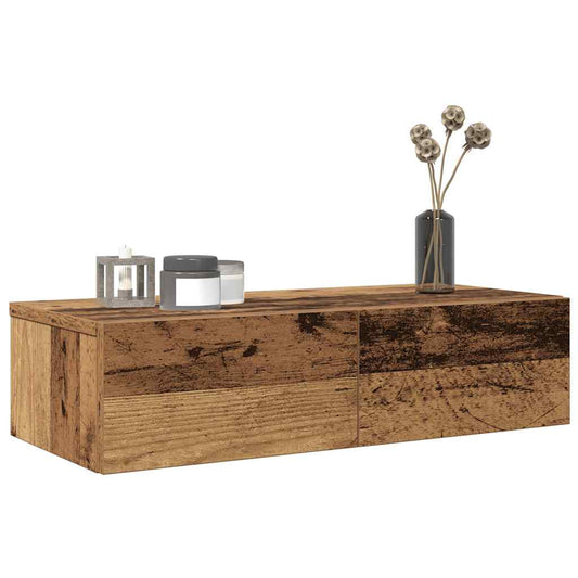 vidaXL Wall Shelf with Drawers Old Wood 60x26.5x15 cm Engineered Wood