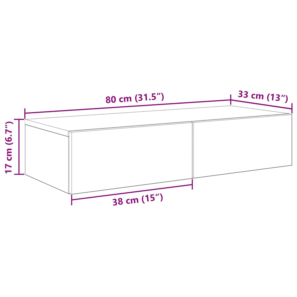 vidaXL Wall Shelf with Drawers White 80x33x17 cm Engineered Wood