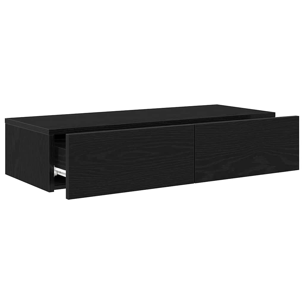 vidaXL Wall Shelf with Drawers Black 80x33x17 cm Engineered Wood