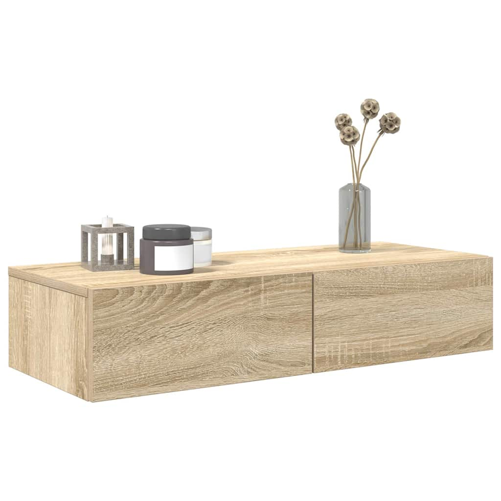 vidaXL Wall Shelf with Drawers Sonoma Oak 80x33x17 cm Engineered Wood