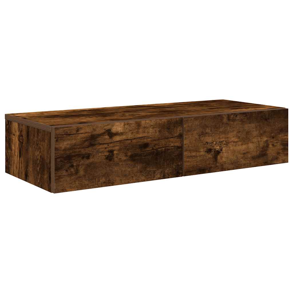 vidaXL Wall Shelf with Drawers Smoked Oak 80x33x17 cm Engineered Wood