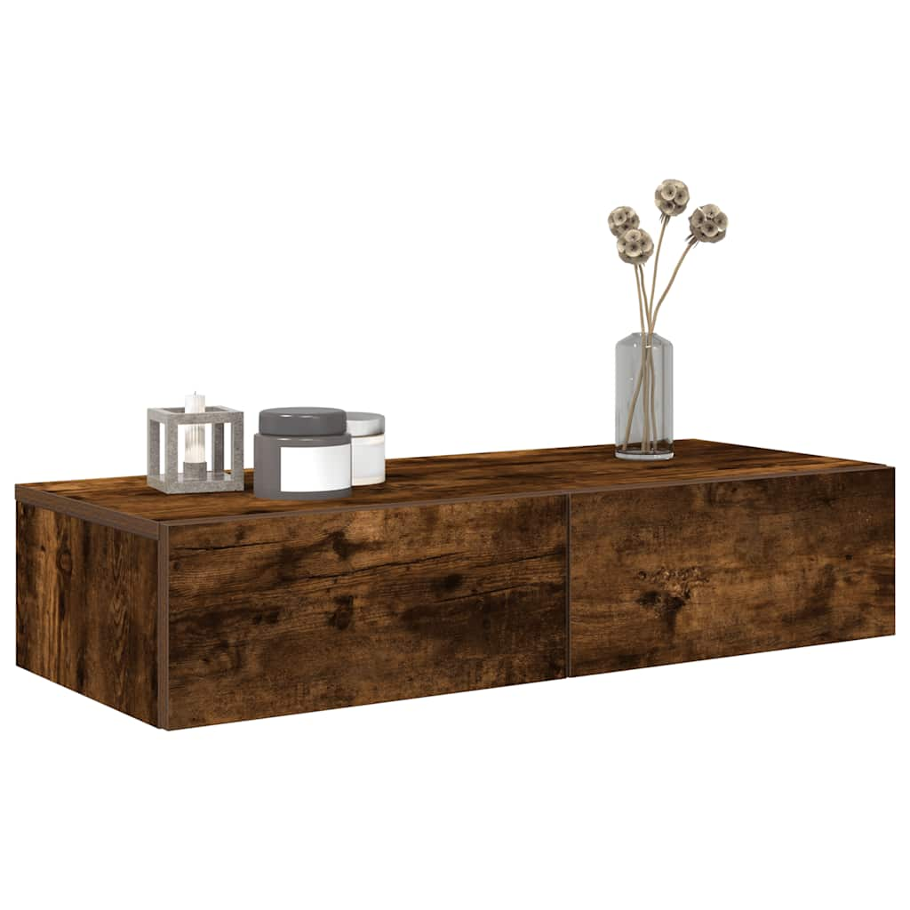 vidaXL Wall Shelf with Drawers Smoked Oak 80x33x17 cm Engineered Wood