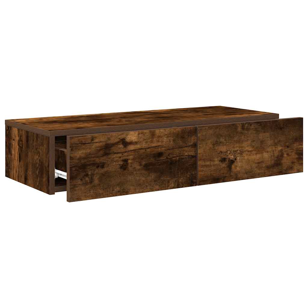 vidaXL Wall Shelf with Drawers Smoked Oak 80x33x17 cm Engineered Wood