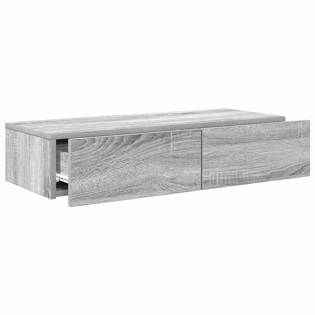 vidaXL Wall Shelf with Drawers Grey Sonoma 80x33x17 cm Engineered Wood