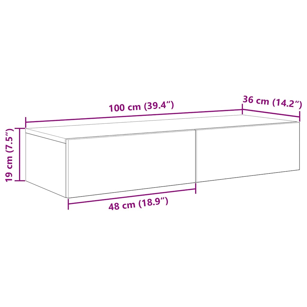 vidaXL Wall Shelf with Drawers White 100x36x19 cm Engineered Wood