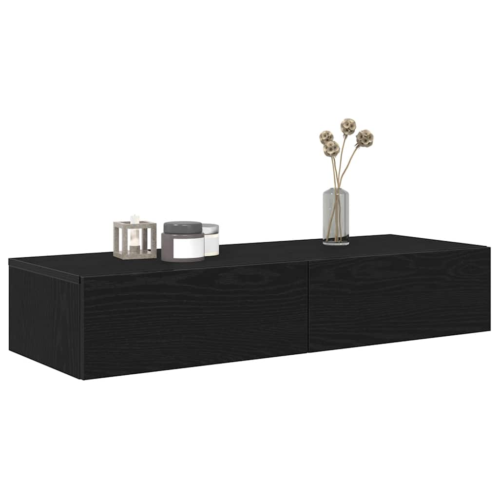 vidaXL Wall Shelf with Drawers Black 100x36x19 cm Engineered Wood