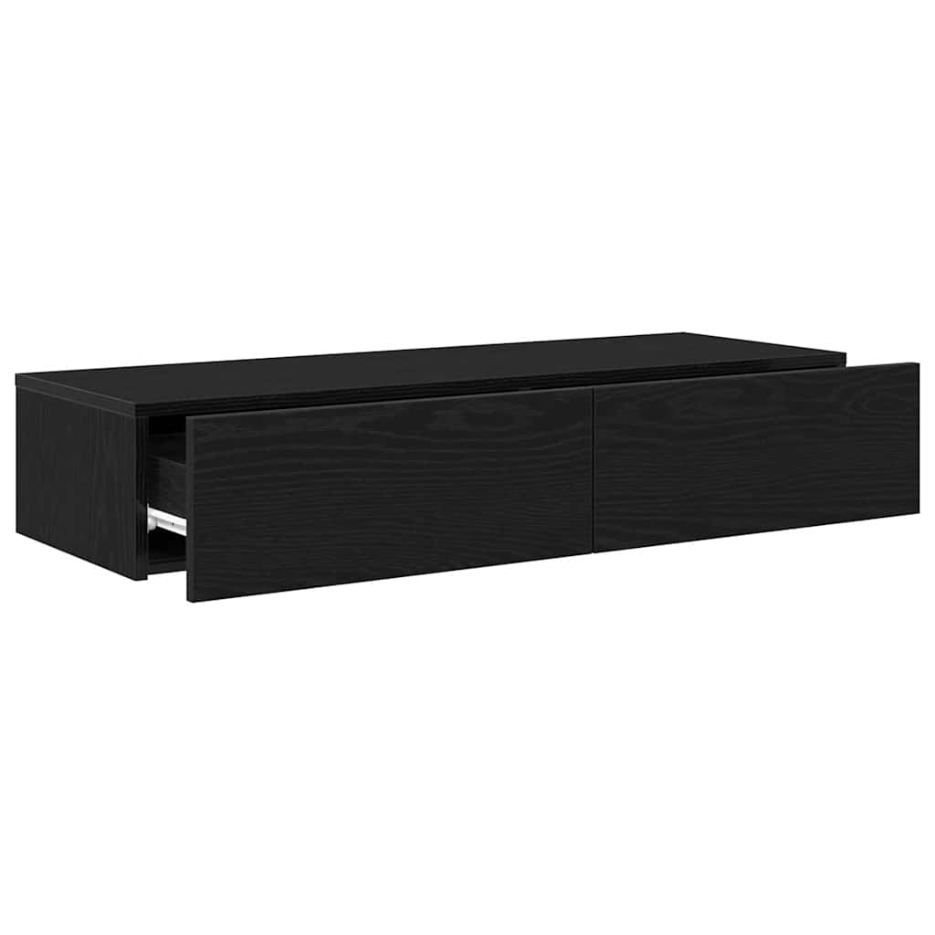 vidaXL Wall Shelf with Drawers Black 100x36x19 cm Engineered Wood