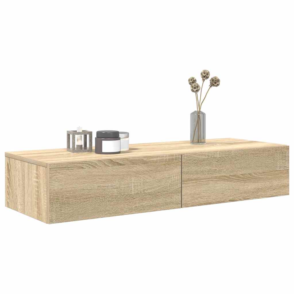 vidaXL Wall Shelf with Drawers Sonoma Oak 100x36x19 cm Engineered Wood