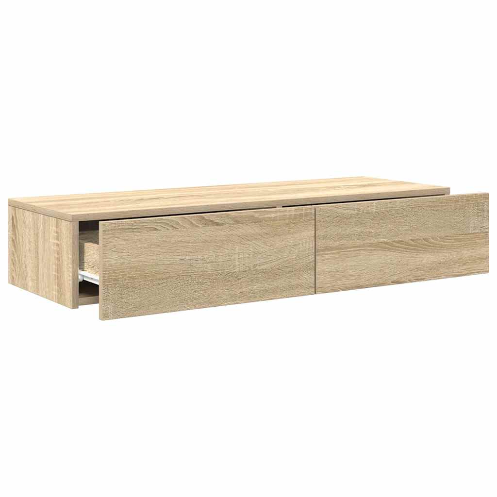 vidaXL Wall Shelf with Drawers Sonoma Oak 100x36x19 cm Engineered Wood