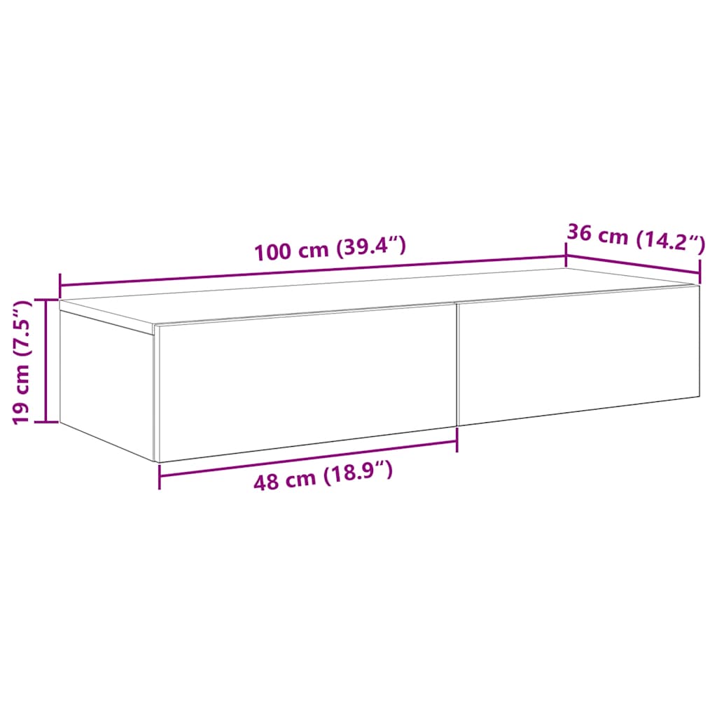 vidaXL Wall Shelf with Drawers Sonoma Oak 100x36x19 cm Engineered Wood