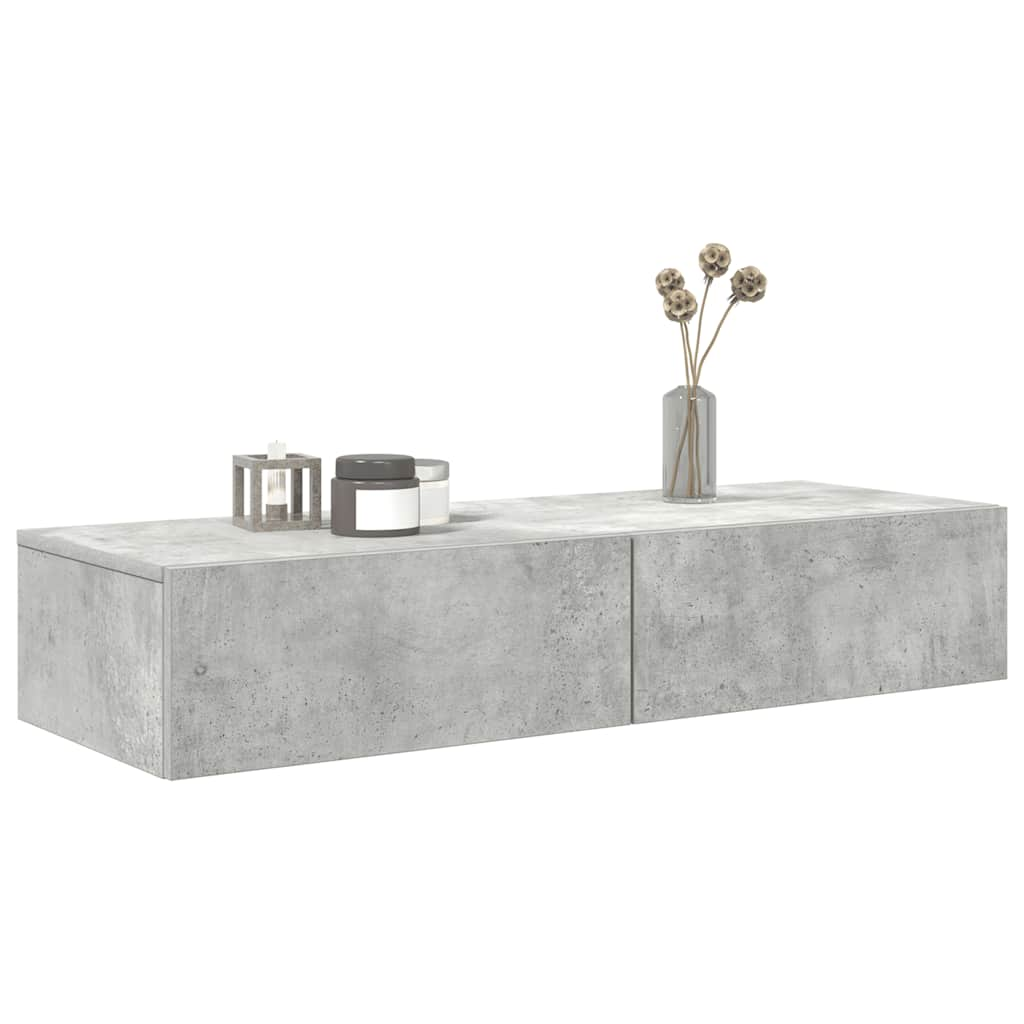 vidaXL Wall Shelf with Drawers Concrete Grey 100x36x19 cm Engineered Wood