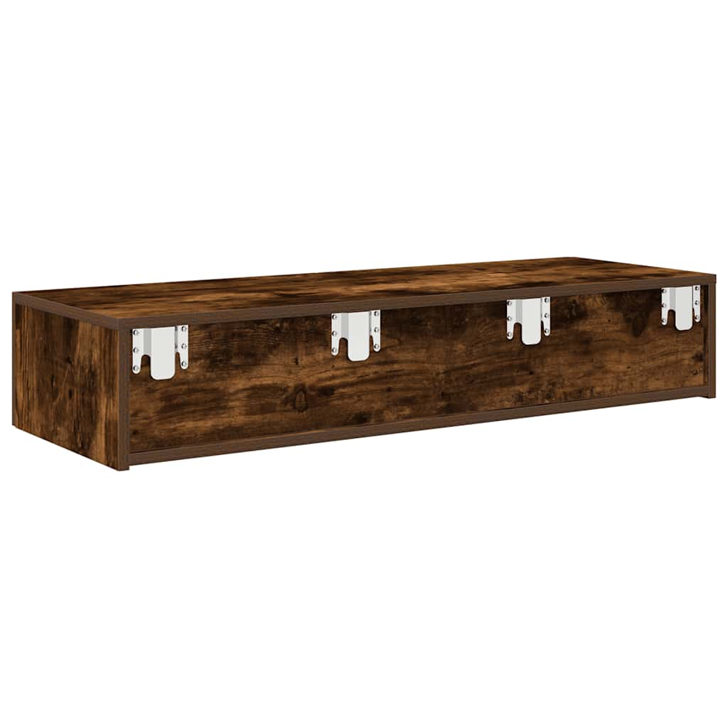 vidaXL Wall Shelf with Drawers Smoked Oak 100x36x19 cm Engineered Wood