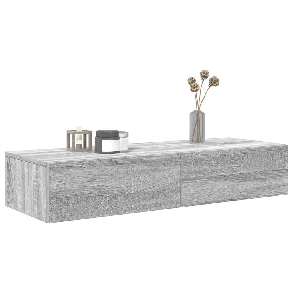 vidaXL Wall Shelf with Drawers Grey Sonoma 100x36x19 cm Engineered Wood