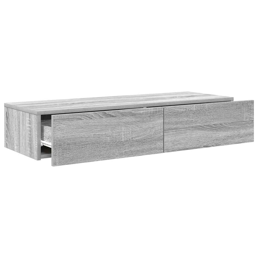 vidaXL Wall Shelf with Drawers Grey Sonoma 100x36x19 cm Engineered Wood